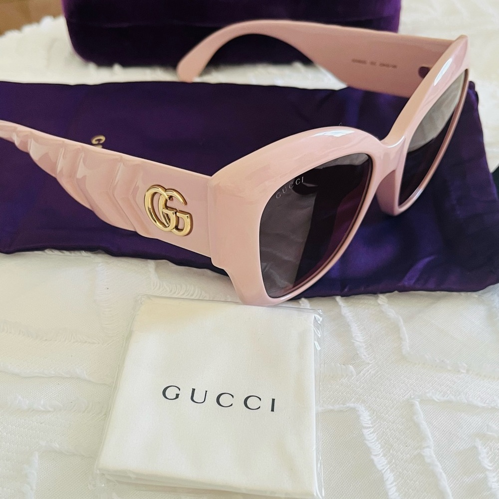 GUCCI GG0808S 003 Pink Violet Gold Rose Lens Women Sunglasses Cateye Authentic